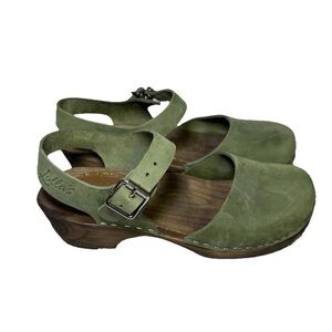Lotta from Stockholm Green Oiled Nutbuck leather high wood clog heels 38 Sweden